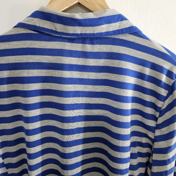 Bongo Women's Plus Stripe Nautical Coastal Roll Tab Button Up Shirt Top - Picture 6 of 13